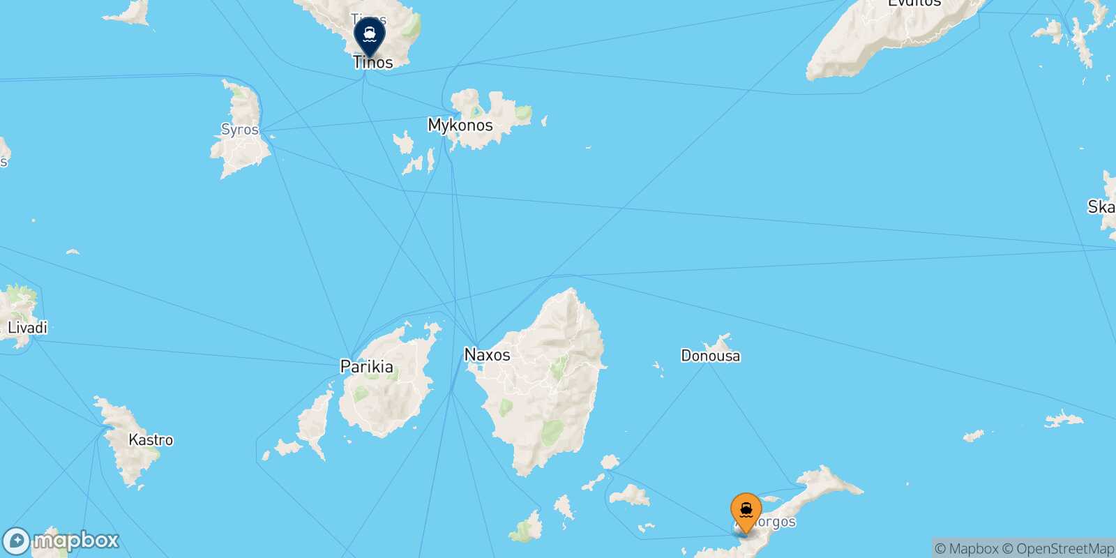 Mappa della rotta Katapola (Amorgos) Tinos