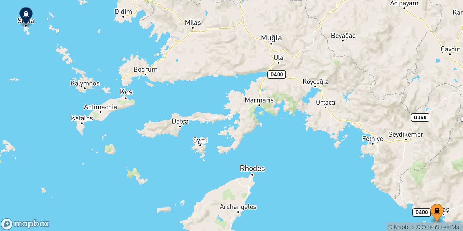 Mappa della rotta Kastellorizo Patmos