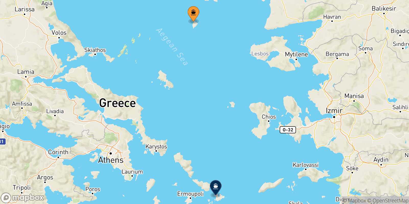 Mappa della rotta Agios Efstratios Mykonos