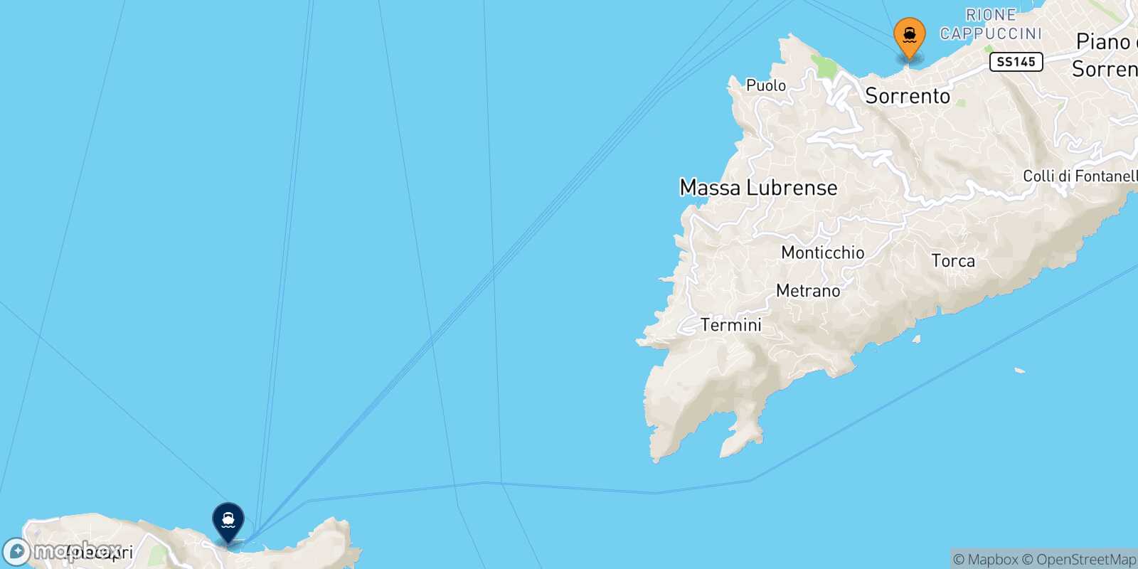 Mappa della rotta Sorrento Capri