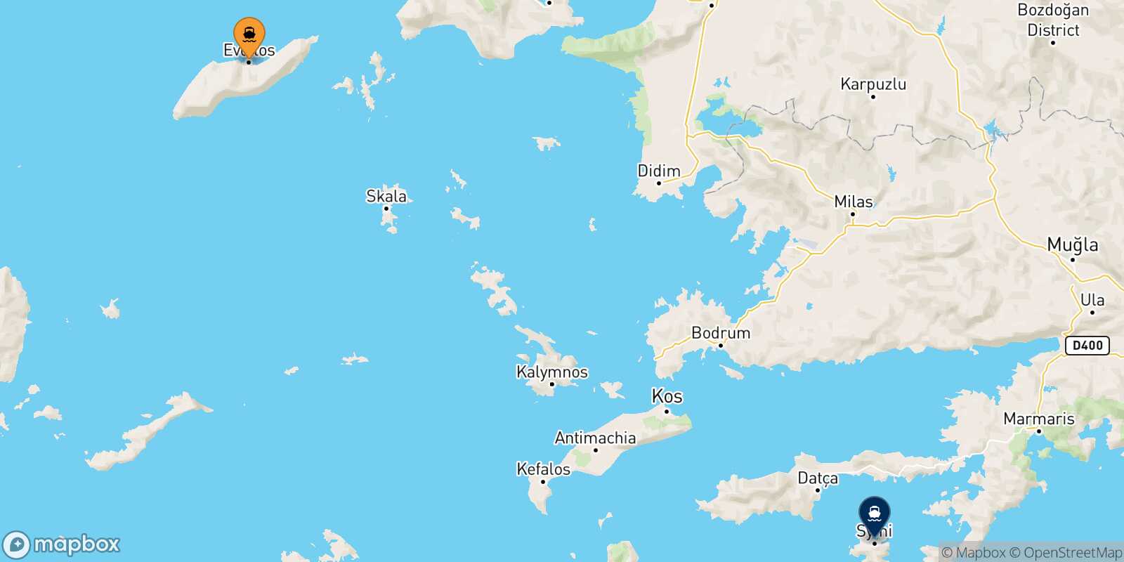 Mappa della rotta Evdilos (Ikaria) Symi