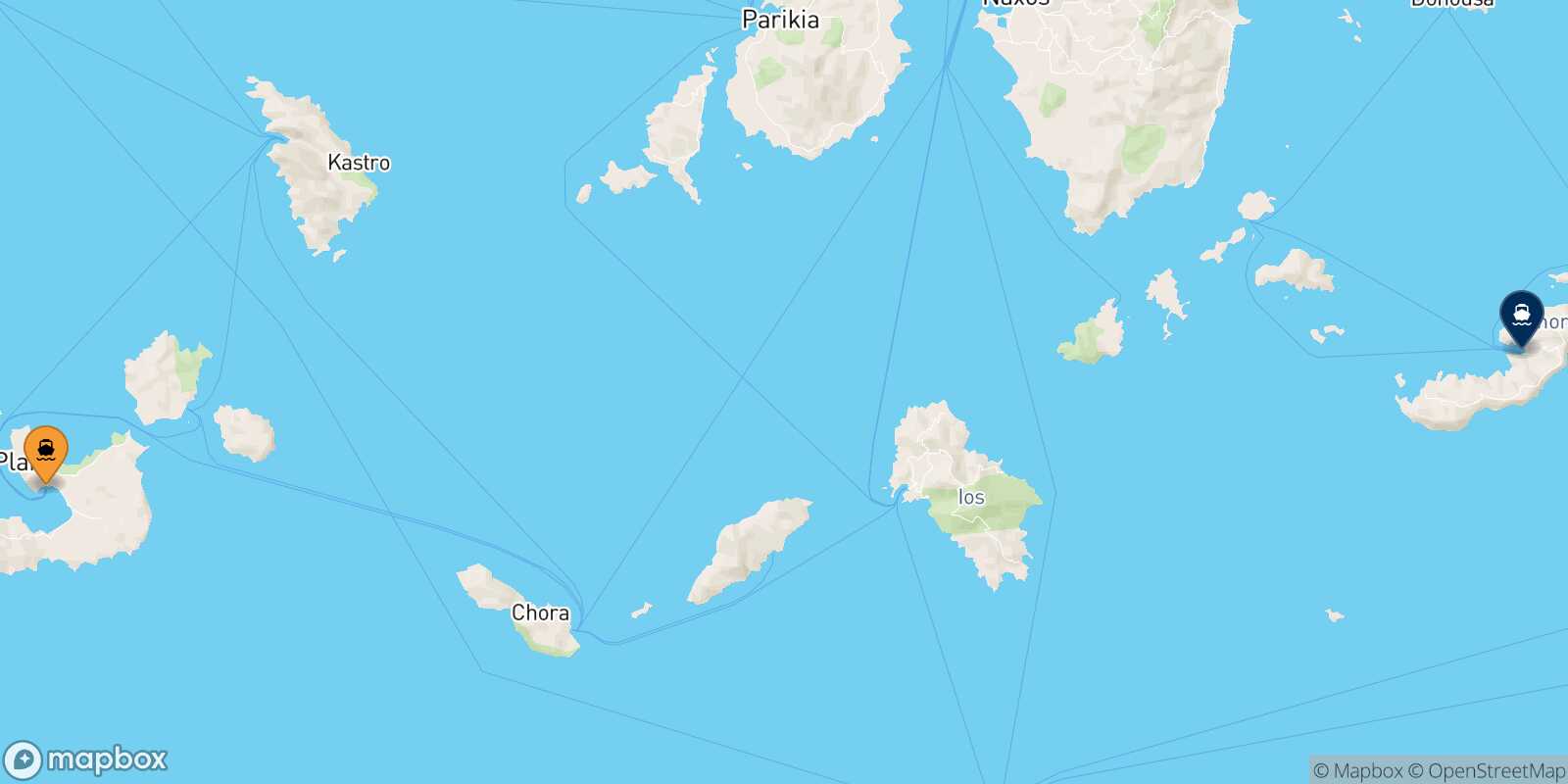 Mappa della rotta Milos Katapola (Amorgos)