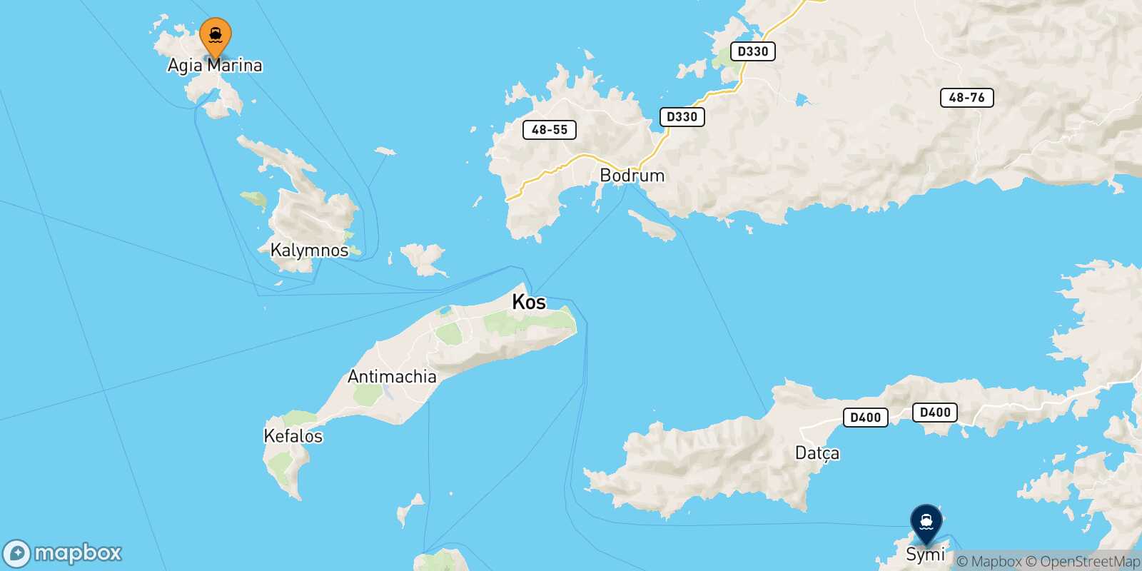 Mappa della rotta Leros Symi