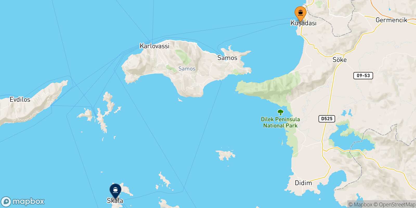 Mappa della rotta Kusadasi Patmos
