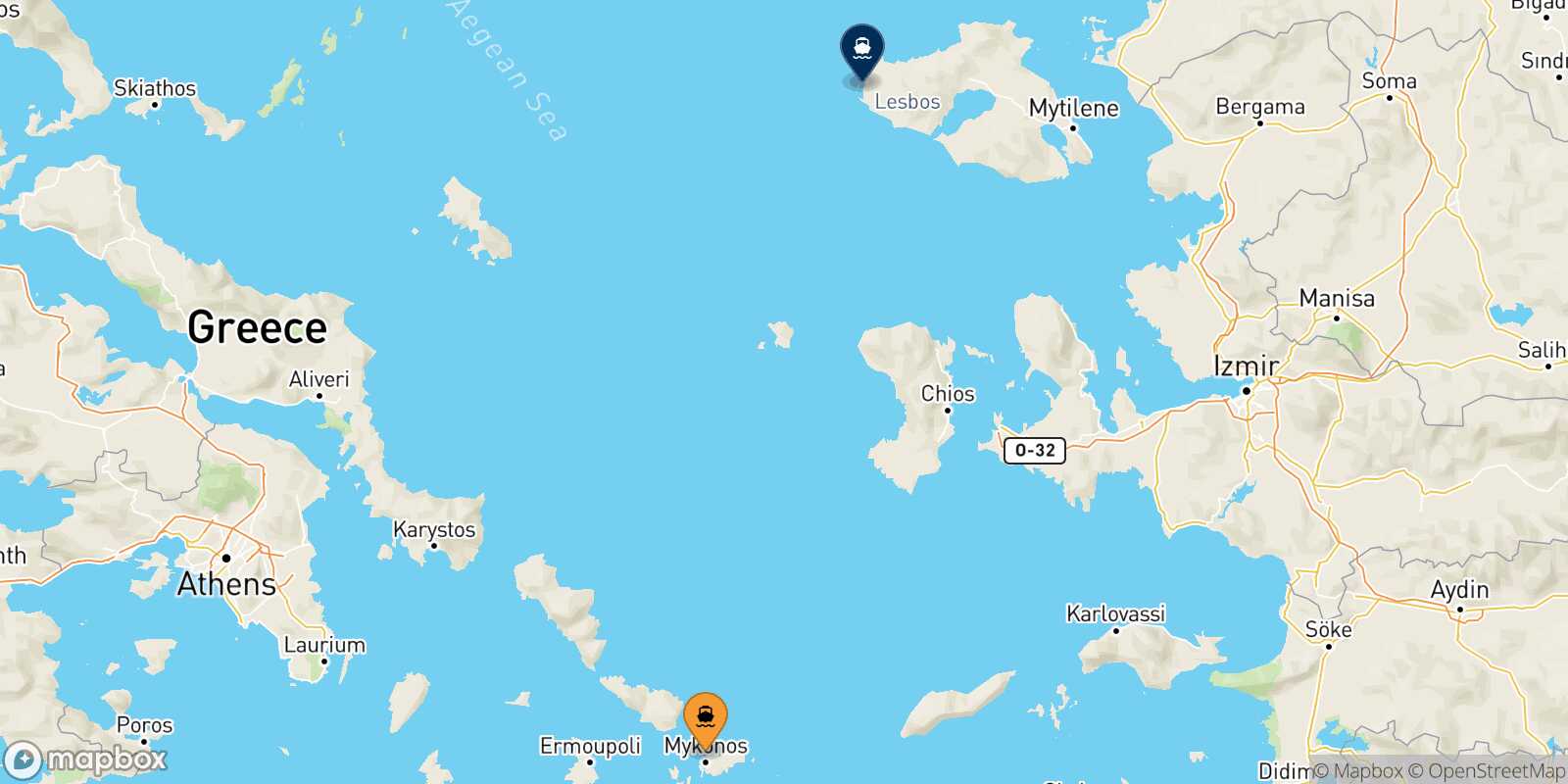 Mappa della rotta Mykonos Sigri (Lesvos)