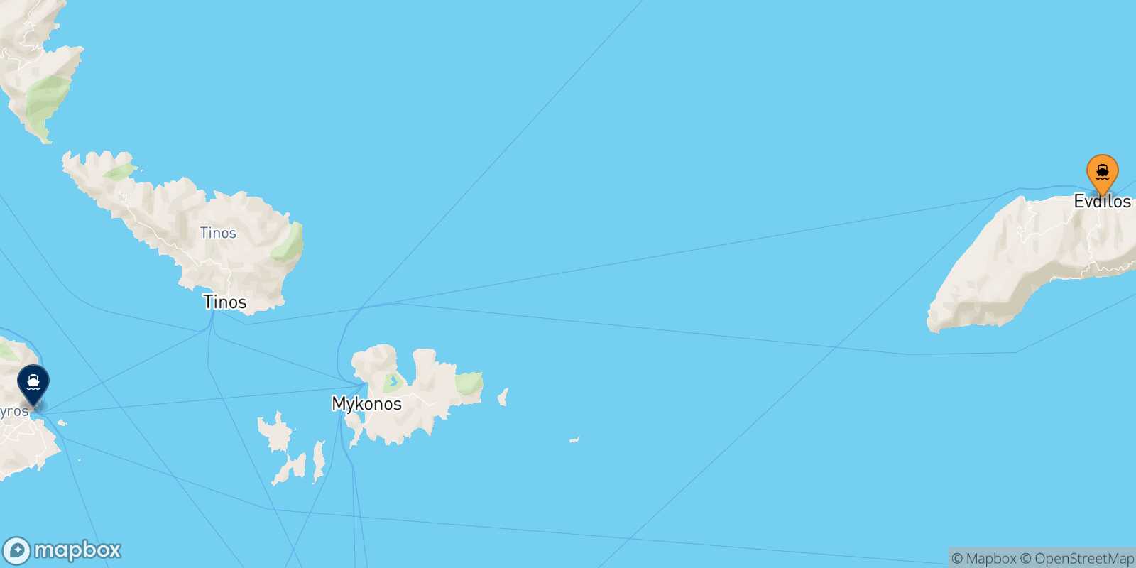 Mappa della rotta Evdilos (Ikaria) Syros