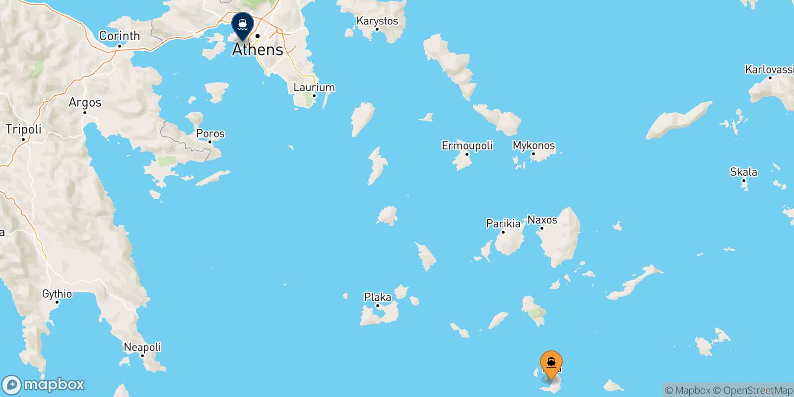 Mappa della rotta Santorini Pireo