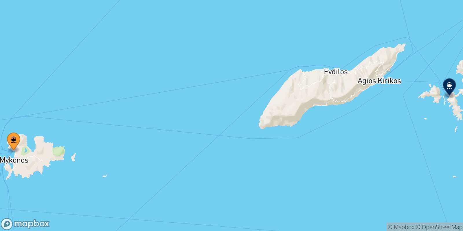 Mappa della rotta Mykonos Fourni