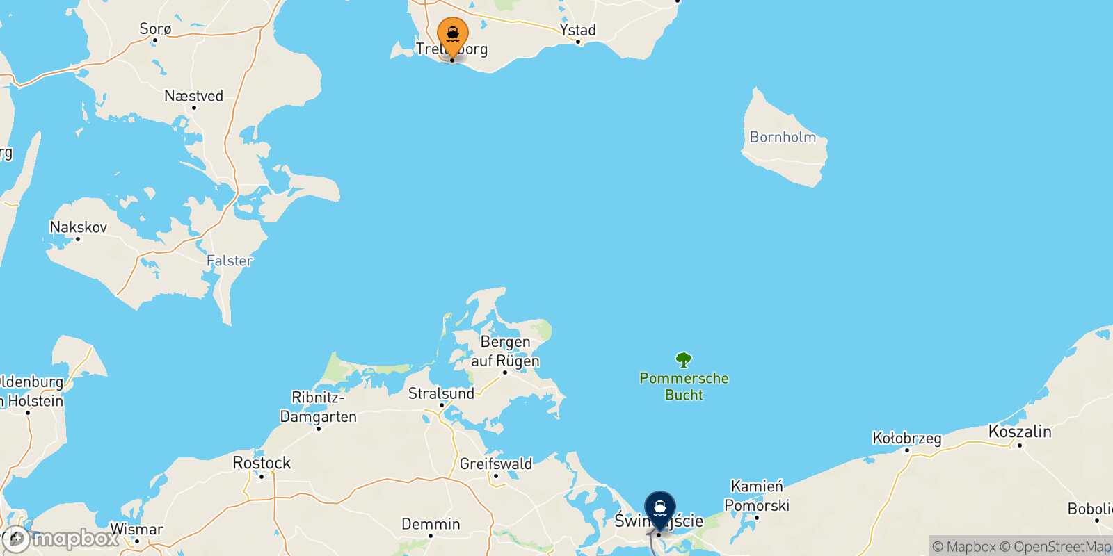 Mappa dei porti collegati con  Swinoujscie