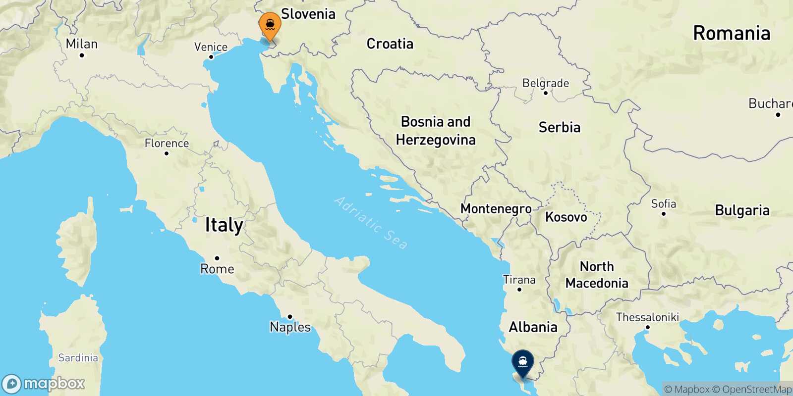 Mappa della rotta Trieste Corfu