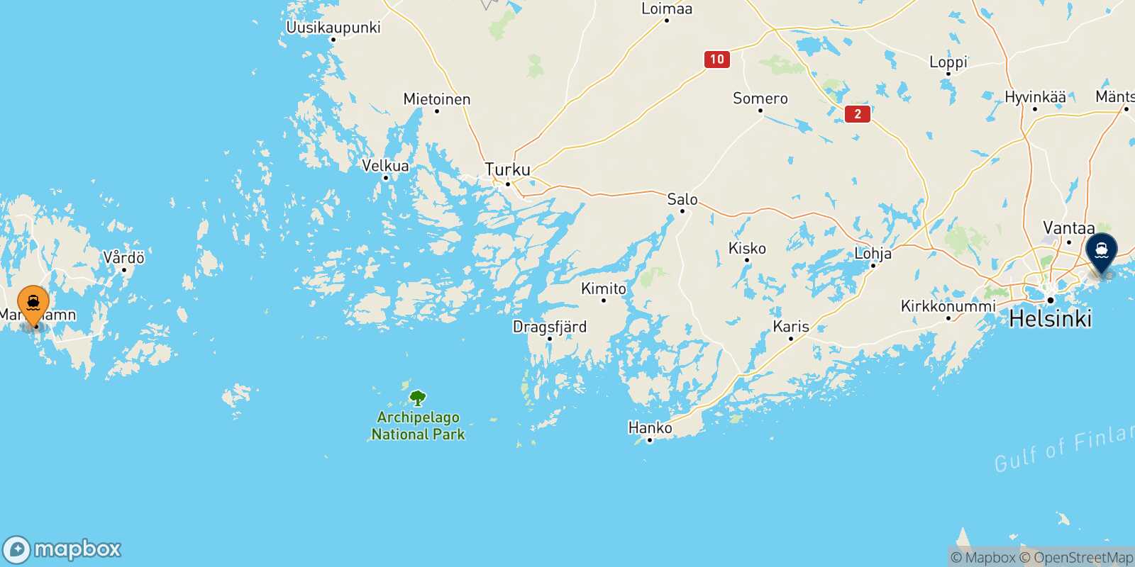 Mappa della rotta Mariehamn Helsinki
