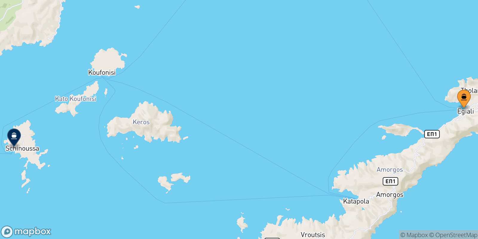 Mappa della rotta Aegiali (Amorgos) Schinoussa