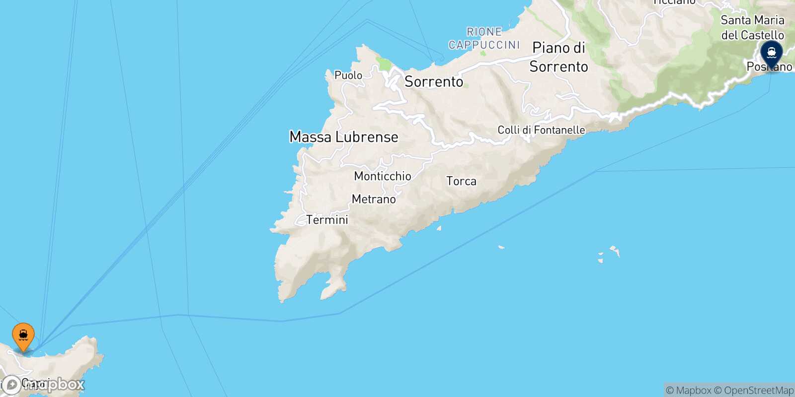 Mappa della rotta Capri Positano