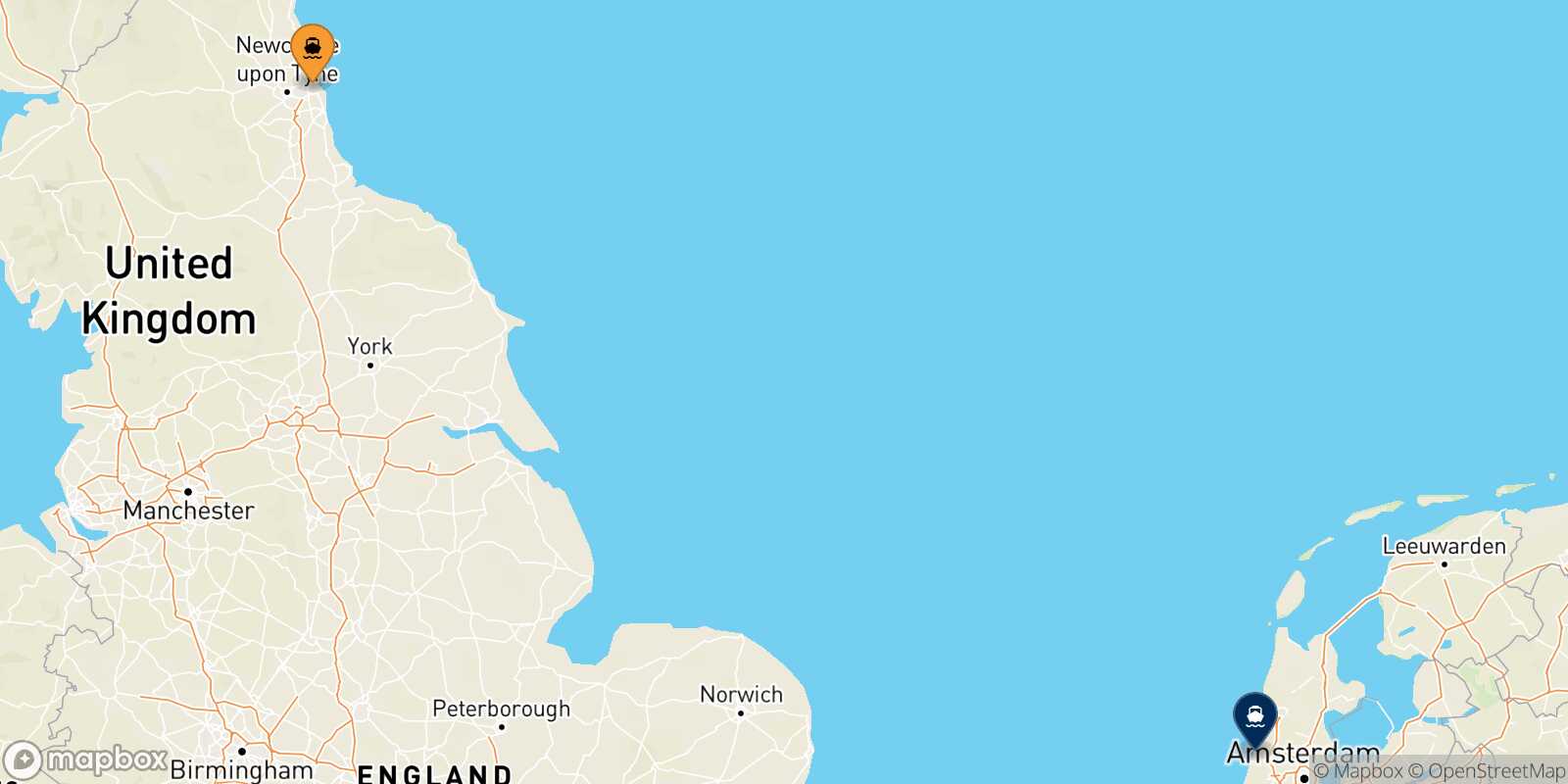 Mappa delle destinazioni raggiungibili da Newcastle