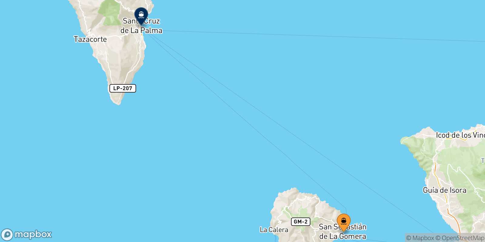 Mappa della rotta San Sebastian De La Gomera Santa Cruz De La Palma