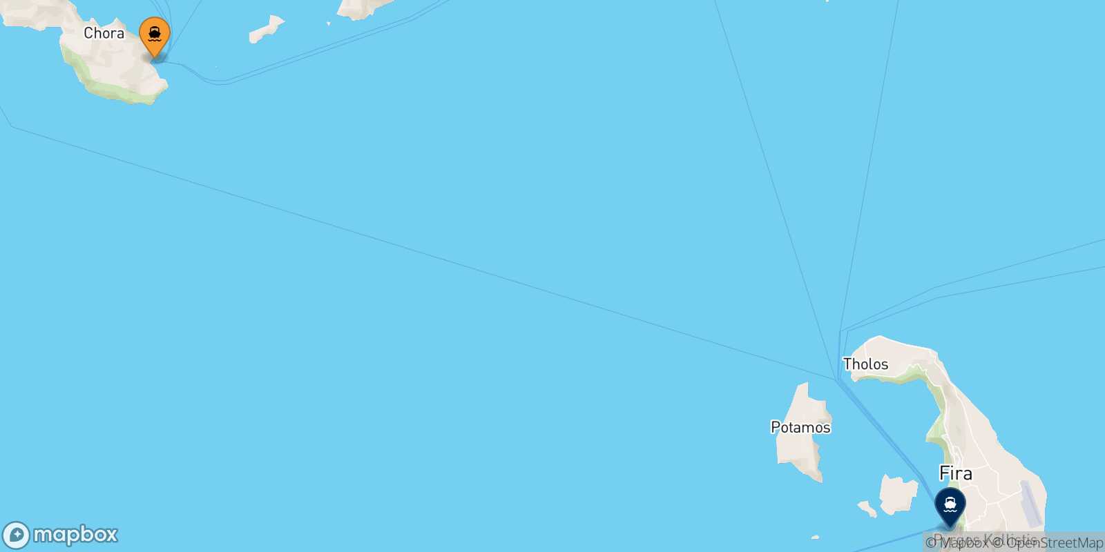 Mappa della rotta Folegandros Santorini