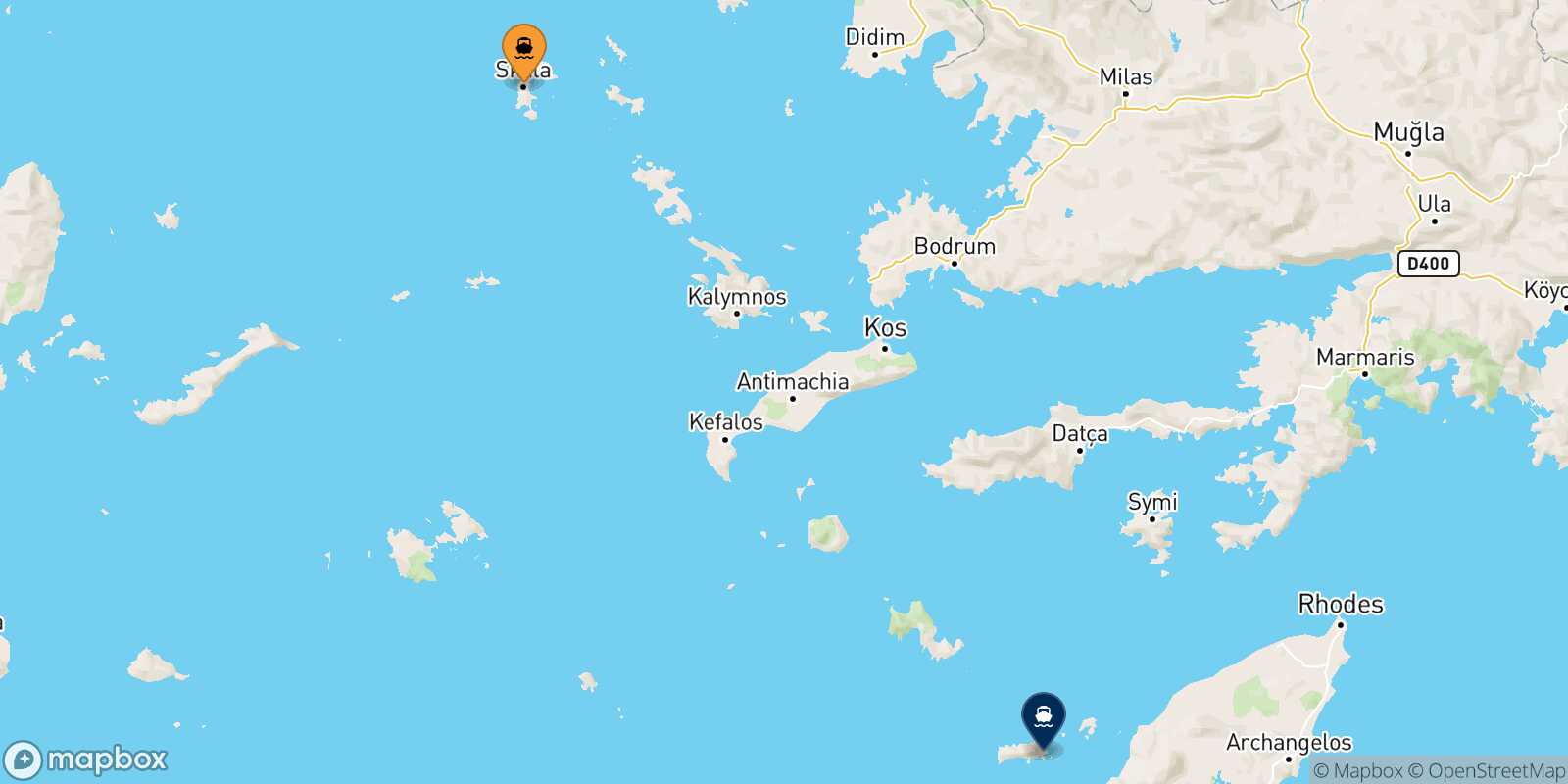Mappa della rotta Patmos Chalki