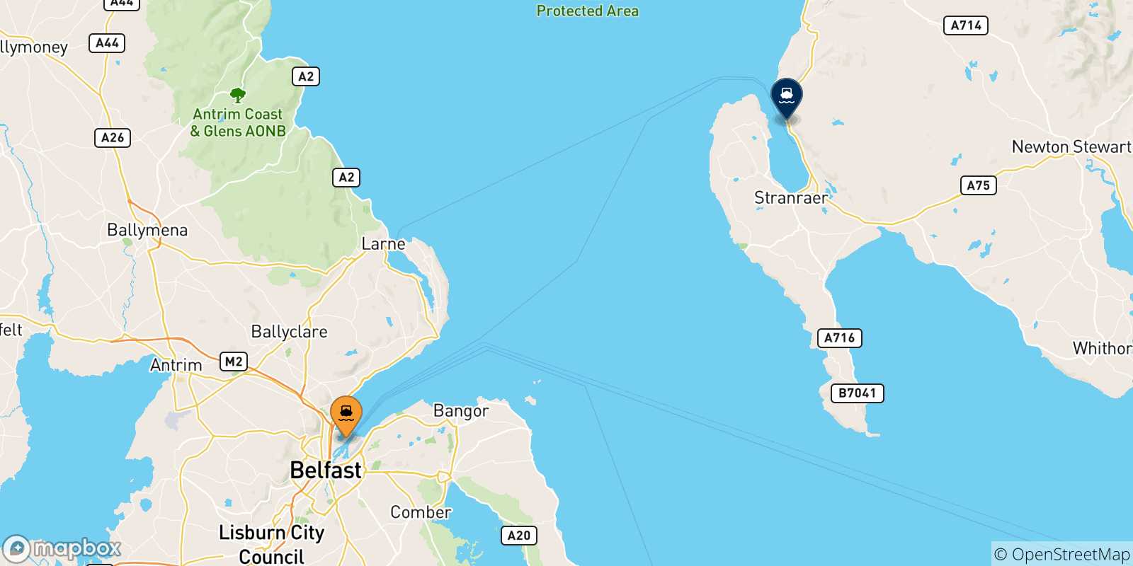 Mappa delle possibili rotte tra l'Irlanda Del Nord e la Scozia