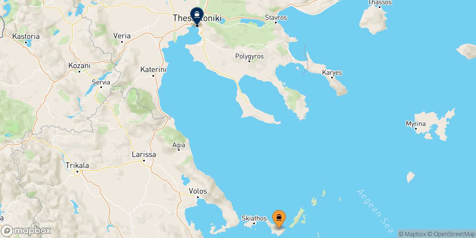 Mappa della rotta Skopelos Salonicco