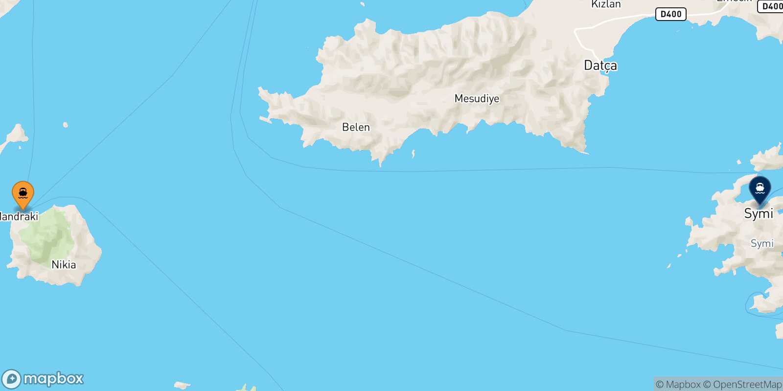 Mappa della rotta Nisyros Symi