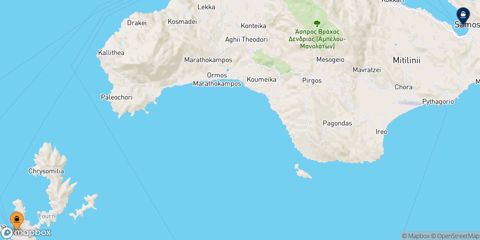 Mappa della rotta Fourni Vathi (Samos)