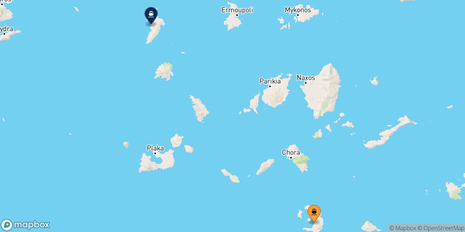 Mappa della rotta Santorini Kythnos