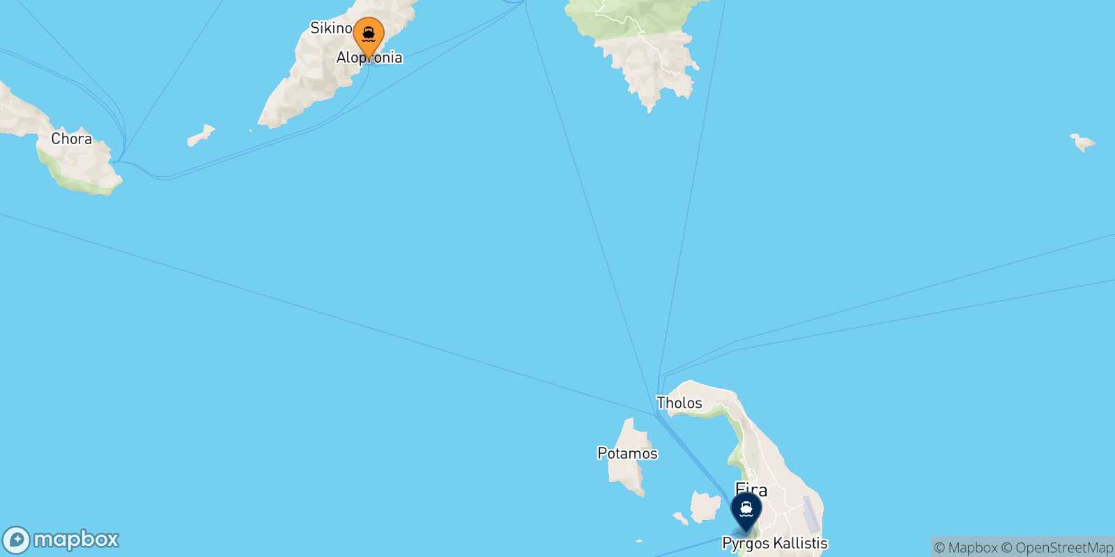Mappa della rotta Sikinos Santorini