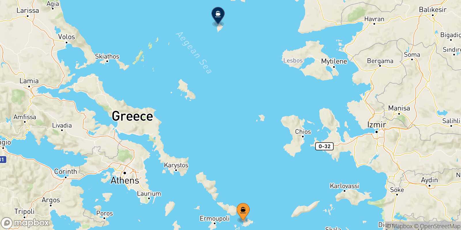 Mappa della rotta Mykonos Agios Efstratios