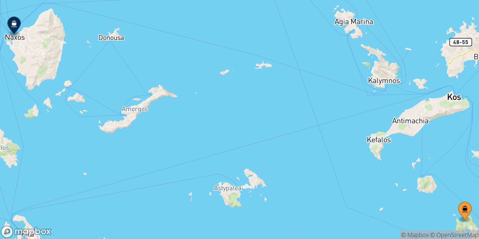 Mappa della rotta Tilos Naxos