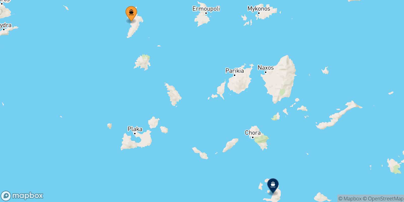 Mappa della rotta Kythnos Santorini