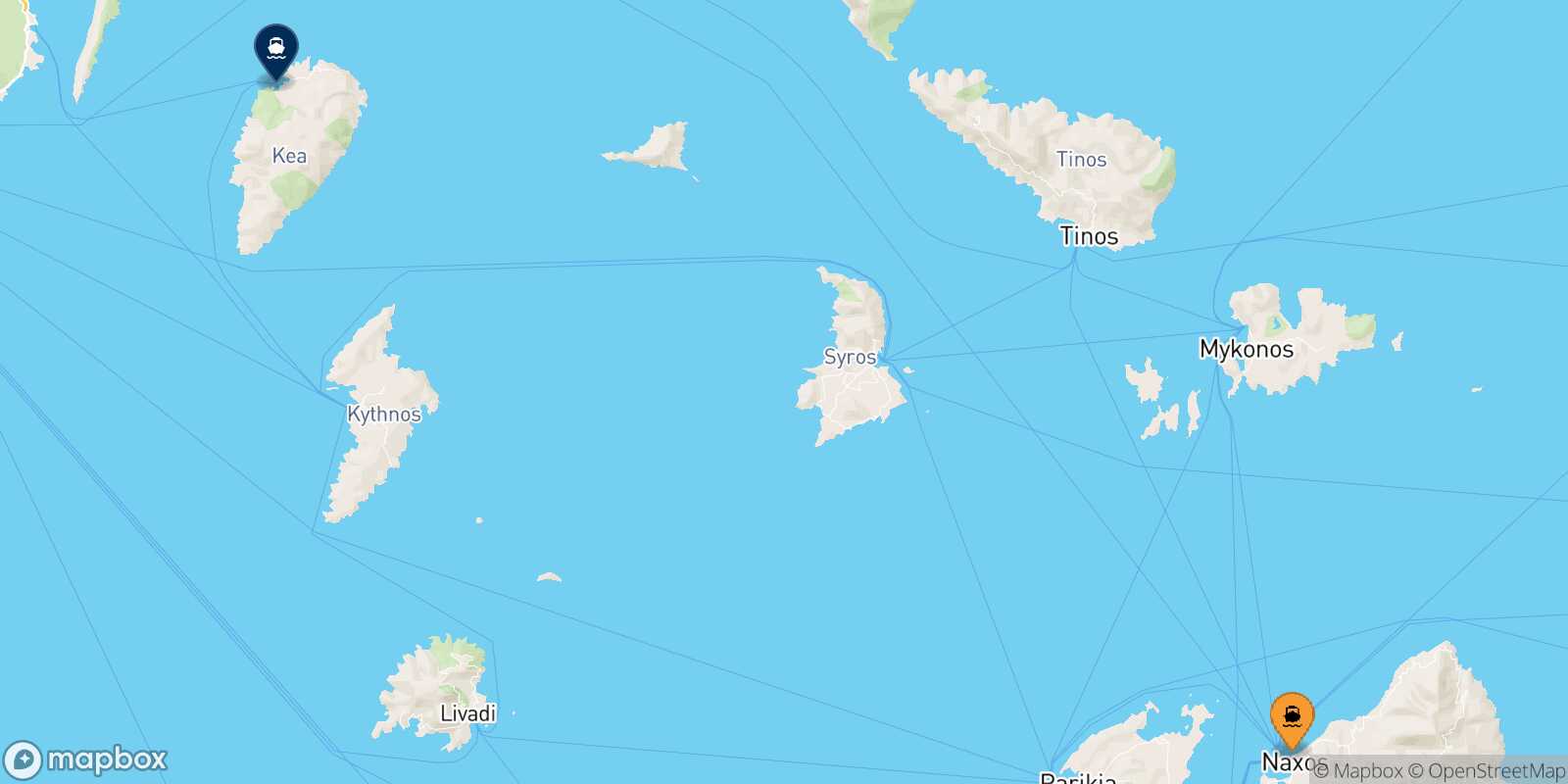 Mappa della rotta Naxos Kea