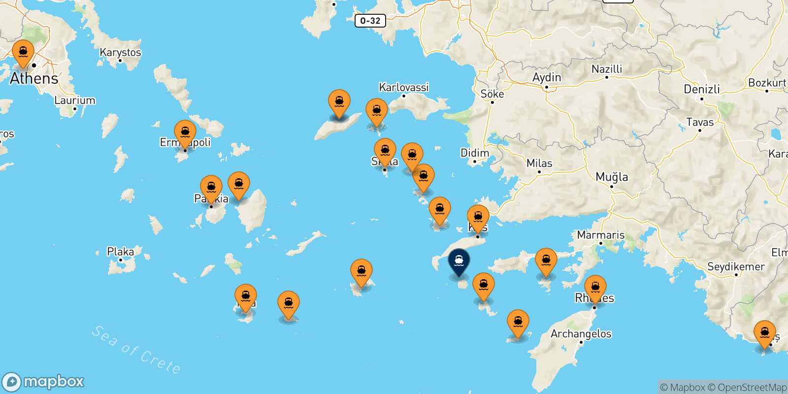 Mappa dei porti collegati con  Nisyros