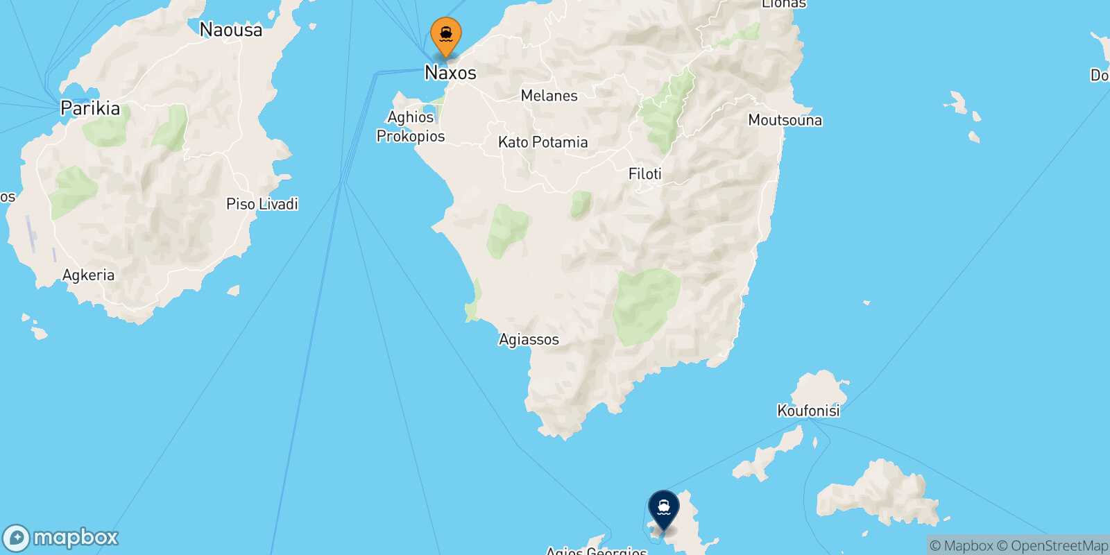 Mappa della rotta Naxos Schinoussa