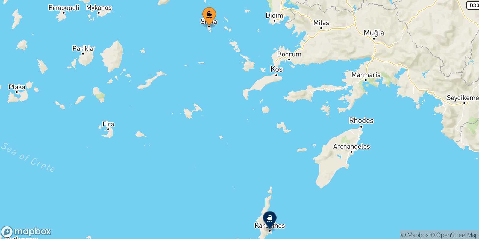 Mappa della rotta Patmos Karpathos