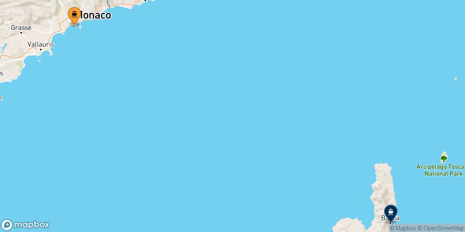 Mappa della rotta Nizza Bastia