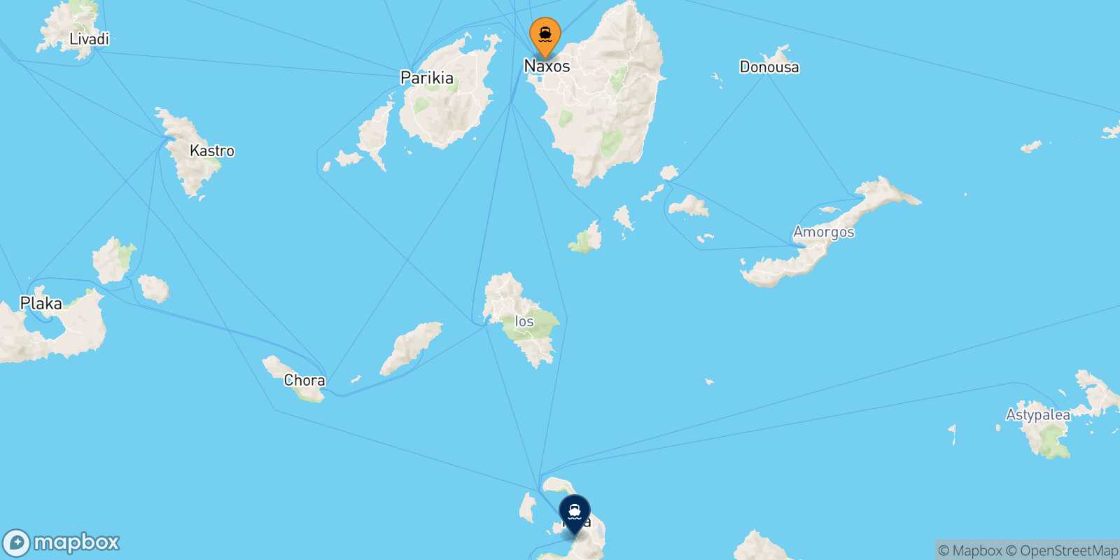 Mappa della rotta Naxos Santorini