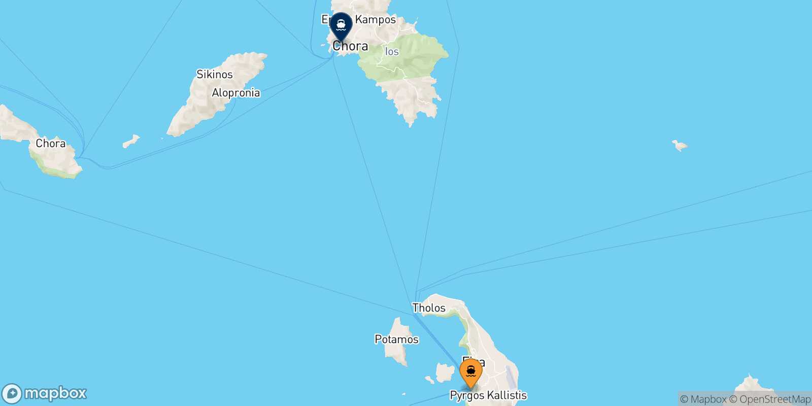 Mappa della rotta Santorini Ios