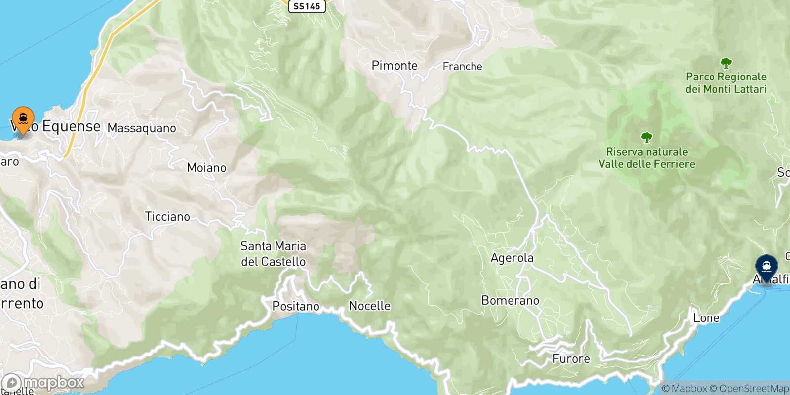 Mappa della rotta Seiano Amalfi