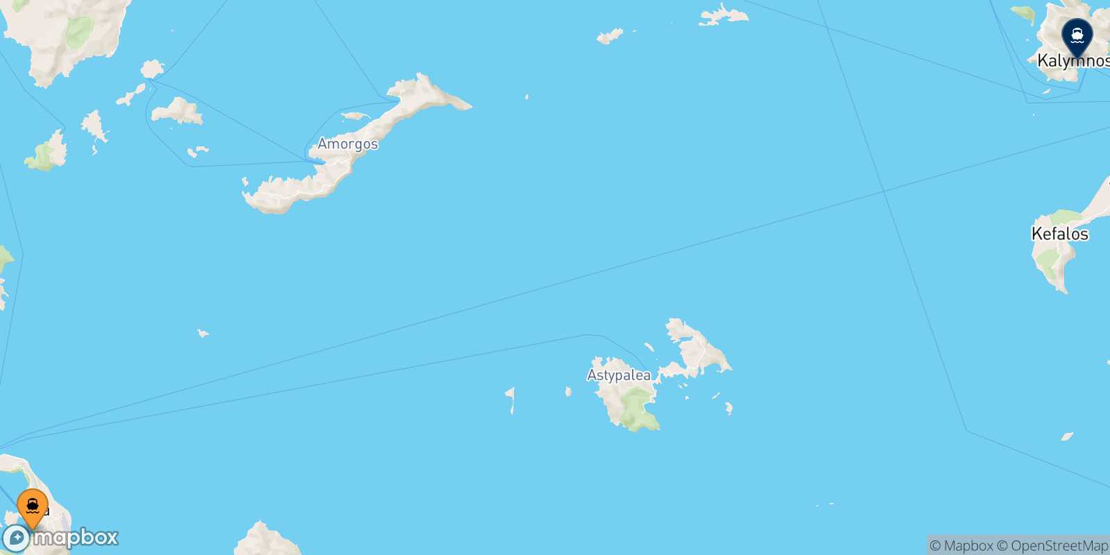Mappa della rotta Santorini Kalymnos