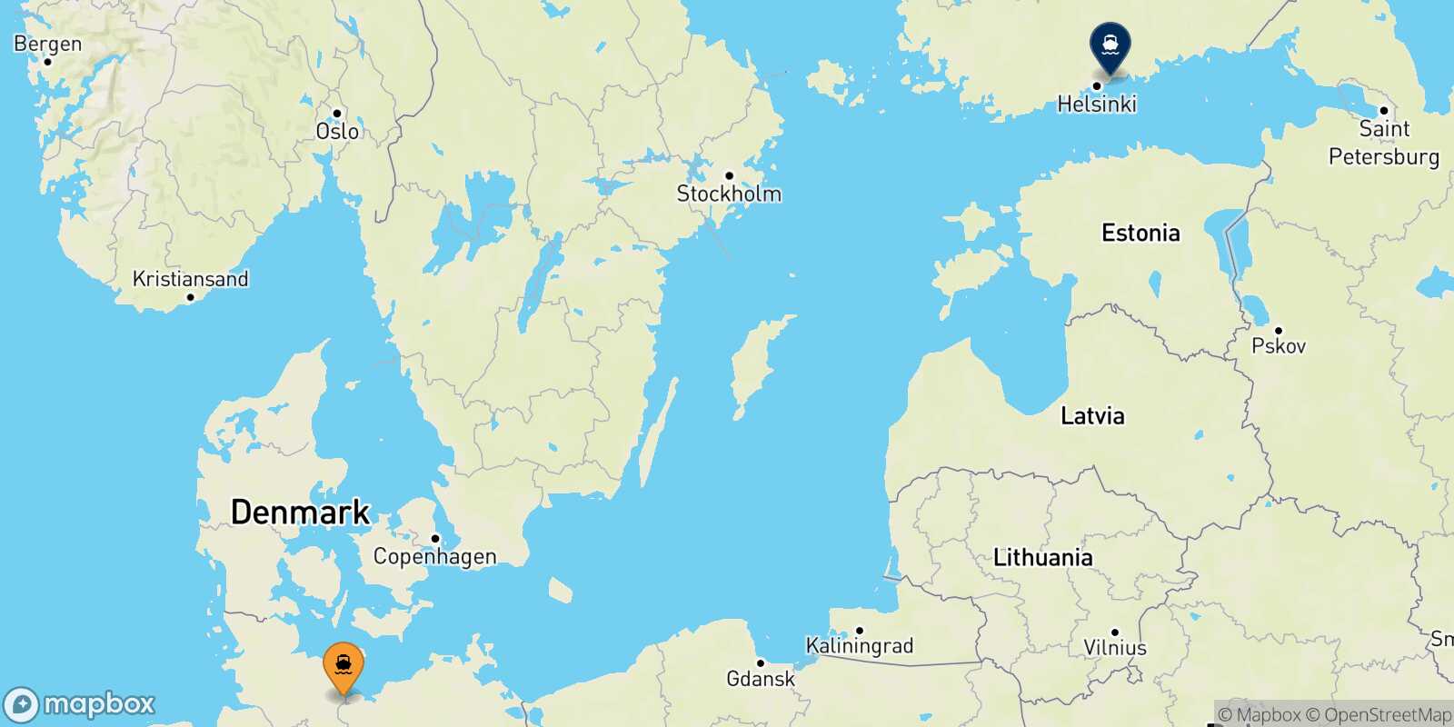 Mappa della rotta Travemünde Helsinki
