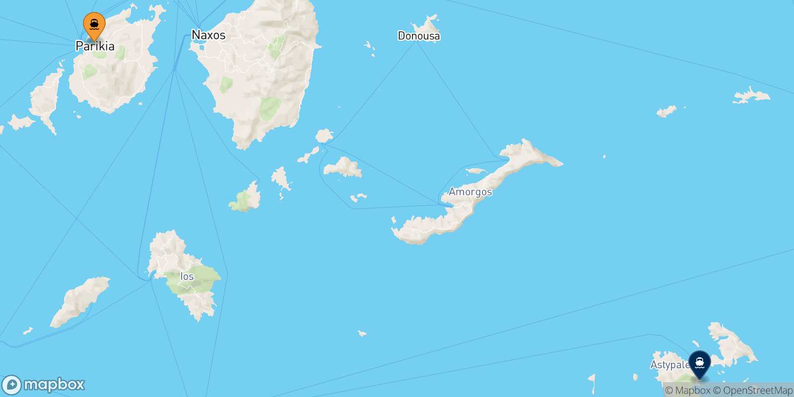 Mappa della rotta Paros Astypalea