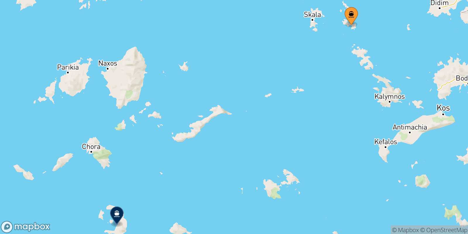 Mappa della rotta Lipsi Santorini