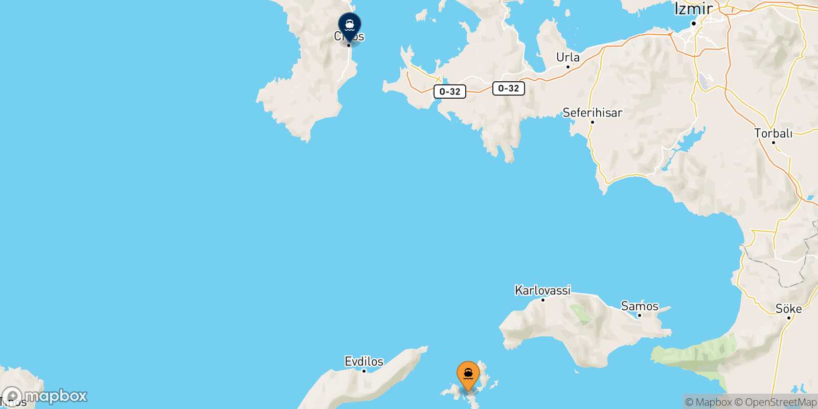 Mappa della rotta Fourni Chios