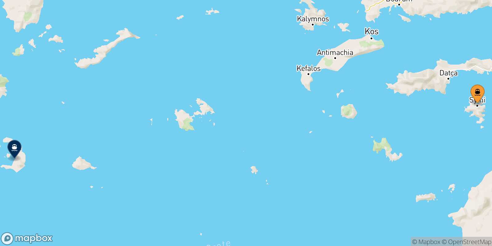 Mappa della rotta Symi Santorini