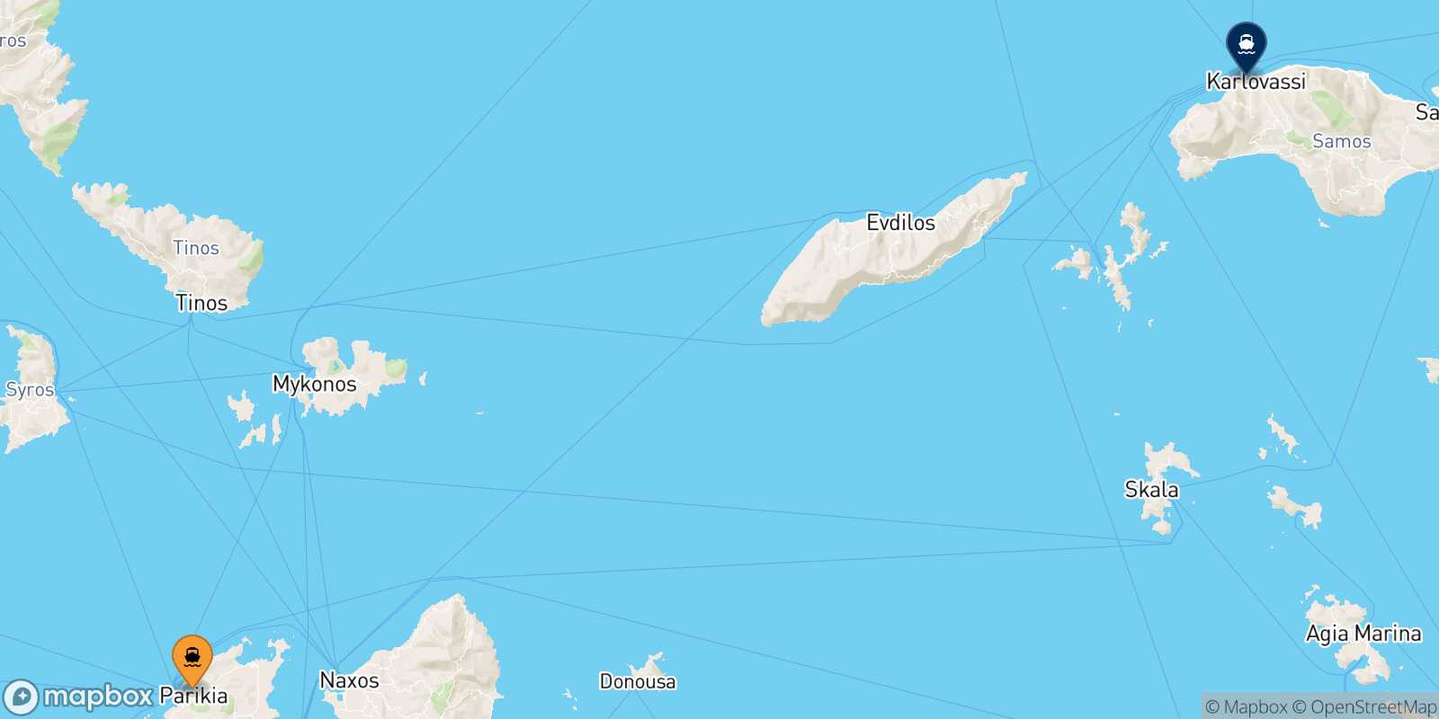 Mappa della rotta Paros Karlovassi (Samos)