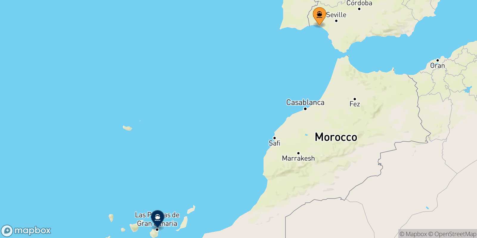 Mappa della rotta Huelva Las Palmas De Gran Canaria