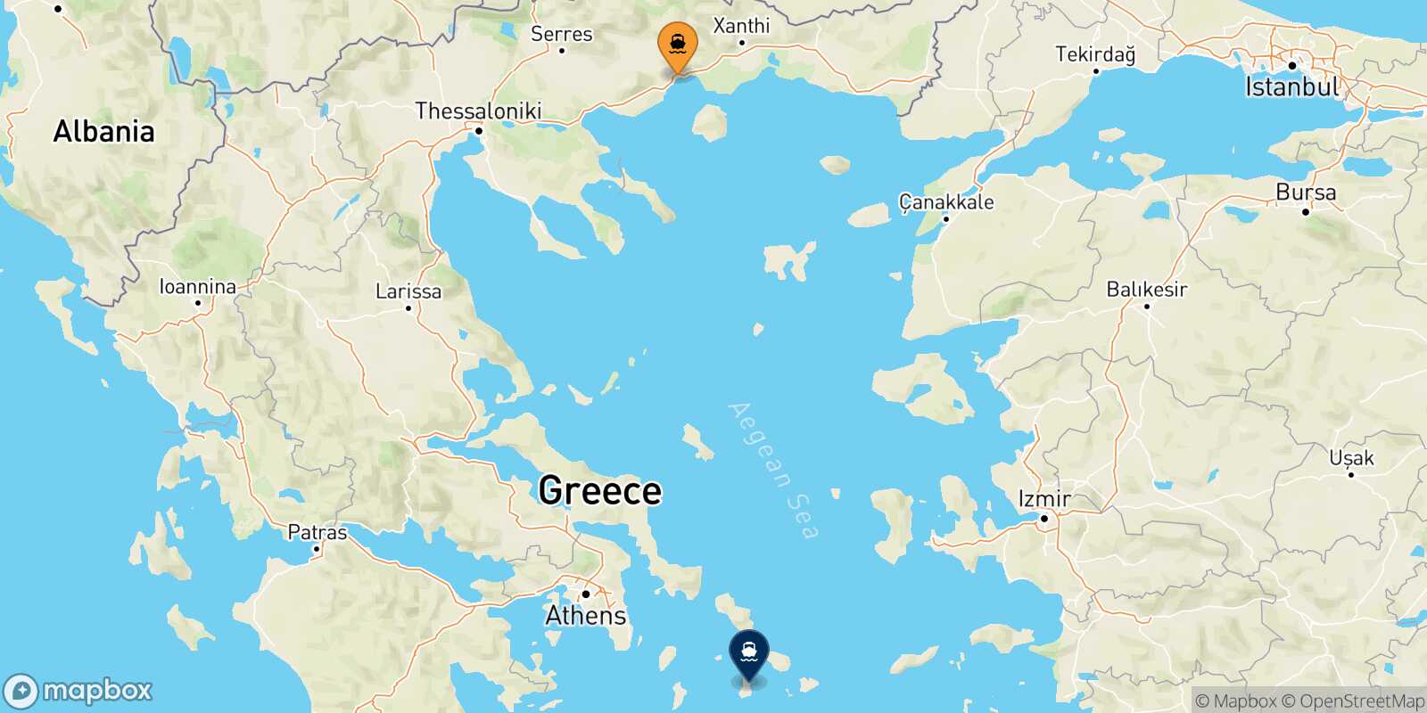 Mappa della rotta Kavala Syros