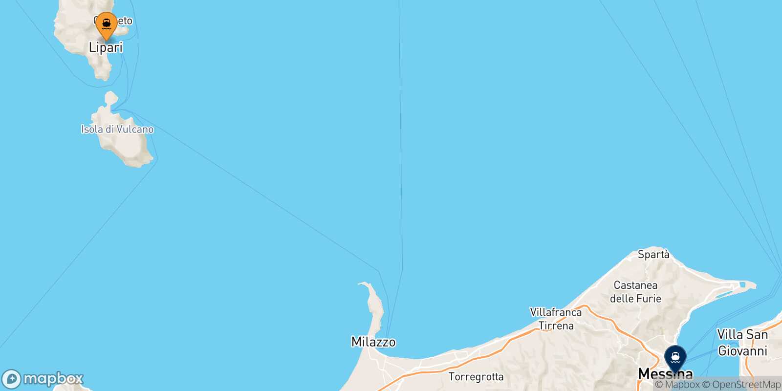 Mappa della rotta Lipari Messina