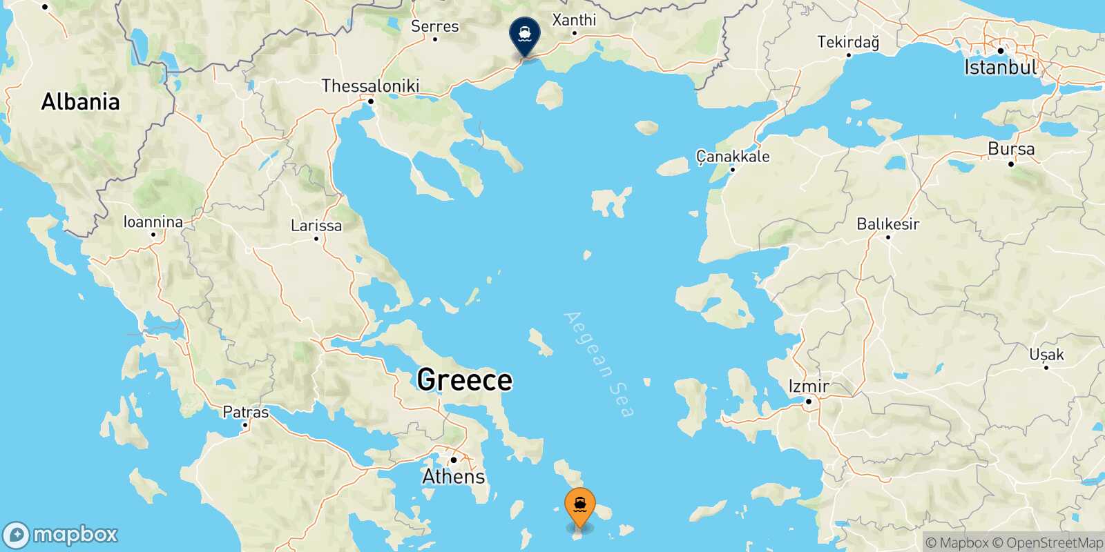 Mappa della rotta Syros Kavala