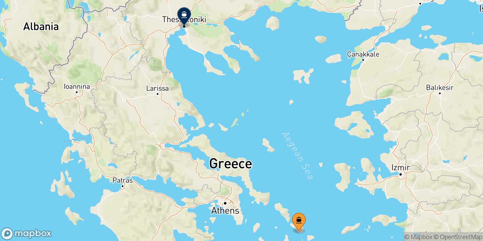 Mappa della rotta Tinos Salonicco